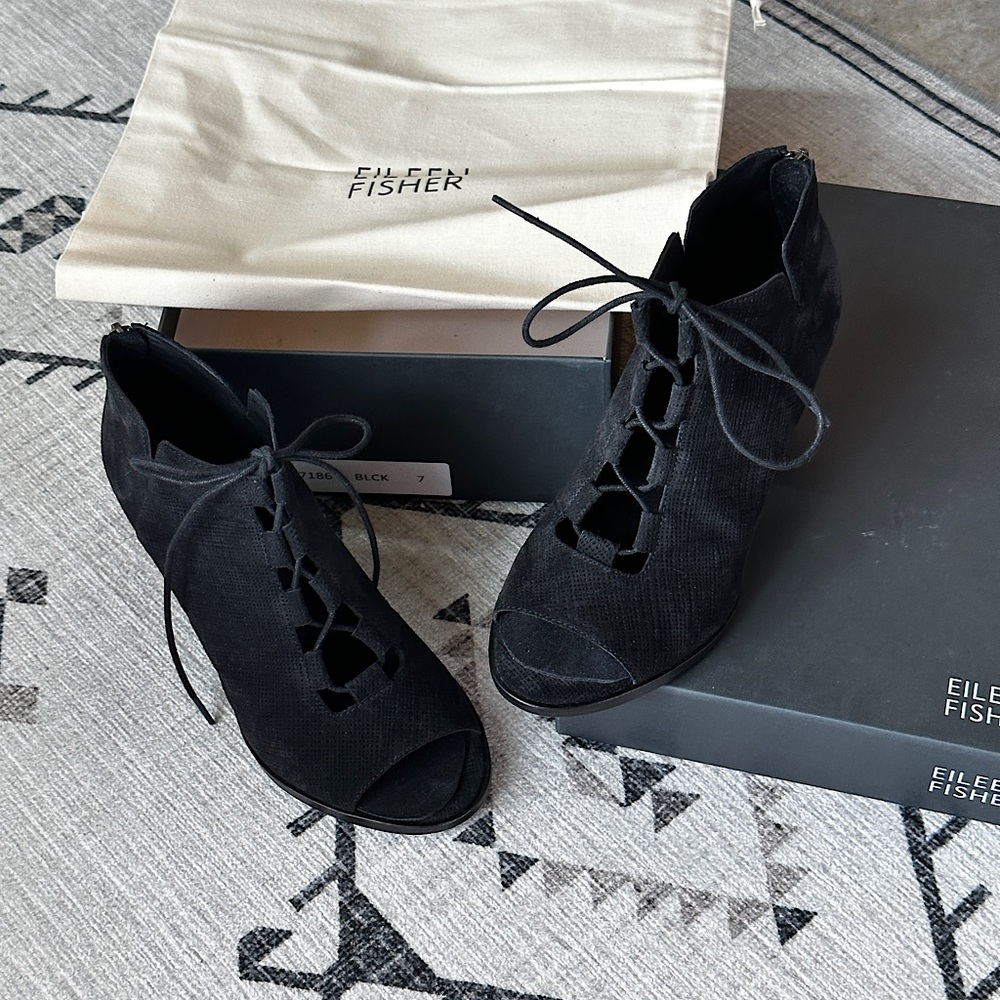 Eileen Fisher Suede Peep-Toe Boots